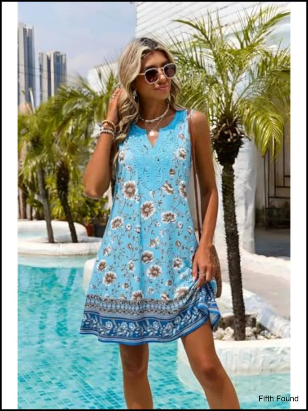 Lace Trim Tank Dress Swimsuit Cover Up Sleeveless V-Neck Boho Beach Mini Dress